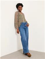 FatFace Mid Rise Crease Front Flared Jeans Blue Denim