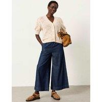 FatFace Cotton Rich Pointelle V-Neck Cardigan Stone