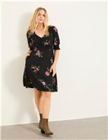Cotton Rich Floral Mini Waisted Dress