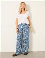 FatFace Floral Elasticated Waist Wide Leg Trousers Blue Mix
