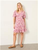 Cotton Rich Printed V-Neck Mini Tiered Dress