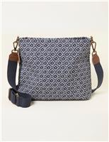 FatFace Pure Cotton Geometric Cross Body Bag Blue Mix
