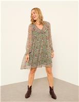 Floral V-Neck Knee Length Tea Dress