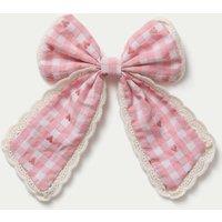 M&S Gingham Lace Trim Bow Pink