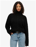 Superdry & Co Cable Knit Roll Neck Relaxed Jumper Black