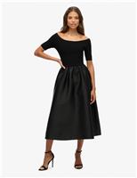 Contrast Texture Midi Relaxed Waisted Dress