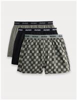 Hugo 3 Pack Pure Cotton Logo Waistband Woven Boxers Green Mix