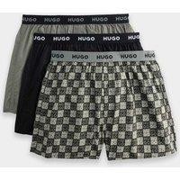 Hugo 3 Pack Pure Cotton Logo Waistband Woven Boxers Green Mix