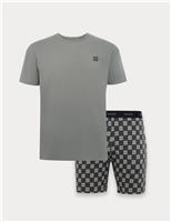 Hugo Cotton Rich Stretch Logo Print Pyjama Set Green