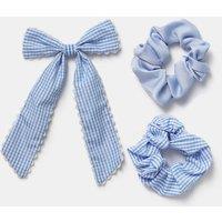 M&S Back To School Scallop Bow & Scrunchie Blue