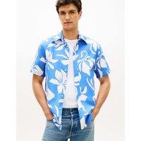 Tommy Hilfiger Regular Fit Linen Blend Floral Shirt Blue Mix