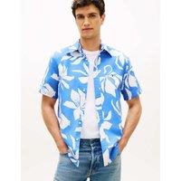 Tommy Hilfiger Regular Fit Linen Blend Floral Shirt Blue Mix