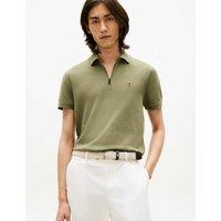 Tommy Hilfiger Cotton Rich Textured Half Zip Polo Shirt Khaki