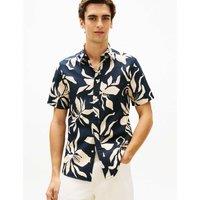 Tommy Hilfiger Regular Fit Linen Blend Floral Shirt Navy Mix