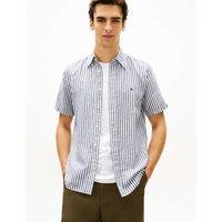 Tommy Hilfiger Regular Fit Linen Blend Striped Shirt Navy Mix