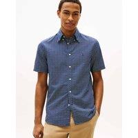 Tommy Hilfiger Regular Fit Linen Blend Geometric Shirt Navy Mix