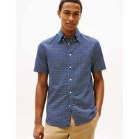 Tommy Hilfiger Regular Fit Linen Blend Geometric Shirt Navy Mix
