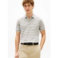 Tommy Hilfiger Cotton Rich Striped Polo Shirt with Linen Khaki Mix