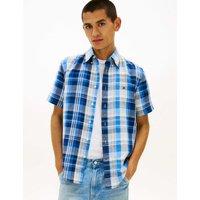 Tommy Hilfiger Regular Fit Linen Blend Check Shirt Navy Mix