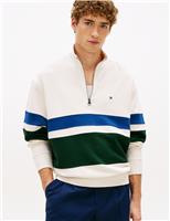 Tommy Hilfiger Pure Cotton Stripe Half Zip Sweatshirt Ivory