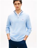 Tommy Hilfiger Pure Cotton Half Zip Jumper Stone