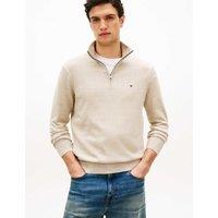 Tommy Hilfiger Pure Cotton Half Zip Jumper Stone