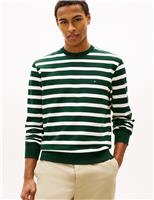 Tommy Hilfiger Pure Cotton Striped Crew Neck Sweatshirt Green Mix