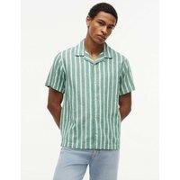 Tommy Hilfiger Regular Fit Cotton Linen Blend Shirt Green Mix