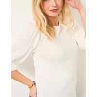 FatFace Cotton Modal Blend Broderie Ladder Lace Top White