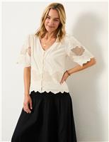 Pure Cotton Broderie Embroidered V-Neck Blouse