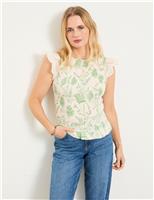 Pure Cotton Floral Shirred Top