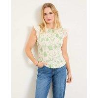 FatFace Pure Cotton Floral Shirred Top Ivory Mix