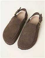 Suede Buckle Flat Clogs
