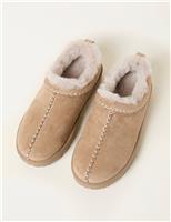 FatFace Faux Fur Lined Mule Slippers Stone