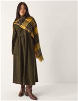 Cord V-Neck Midi Waisted Dress