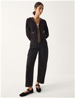 Metallic Trim Zip Up Bomber Cardigan