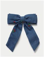 Fruit Embroidered Denim Bow