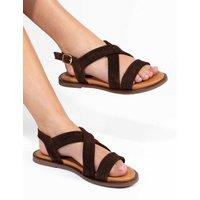 Jones Bootmaker Wide Fit Leather Strappy Flat Sandals Chocolate