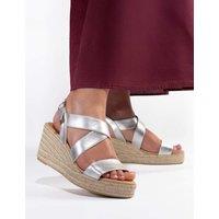 Jones Bootmaker Leather Metallic Wedge Espadrille Sandals Silver