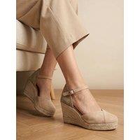Jones Bootmaker Suede Ankle Strap Wedge Espadrilles Beige