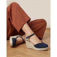 Jones Bootmaker Ankle Strap Wedge Closed Toe Espadrilles Navy