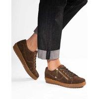 Jones Bootmaker Wide Fit Leather Metallic Side Zip Trainers Chocolate
