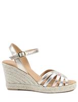 Jones Bootmaker Leather Metallic Strappy Wedge Espadrilles Gold Mix