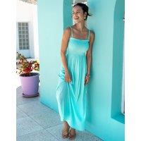 Pour Moi Emma Strapless Shirred Maxi Beach Dress Aqua Mix