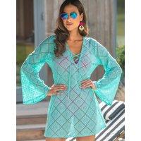 Pour Moi Free Spirit Lace Long Sleeve Beach Dress Aqua
