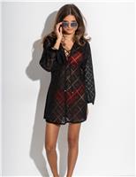 Free Spirit Crochet Lace Long Sleeve Beach Cover Up