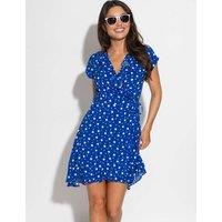 Pour Moi Penny Frill Wrap Woven Beach Dress Blue Mix
