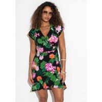 Pour Moi Penny Frill Wrap Woven Beach Dress Black Mix