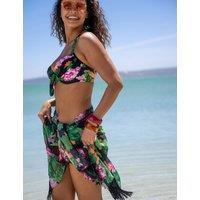 Pour Moi Chiffon Floral Tassel Beach Cover Up Sarong Black Mix