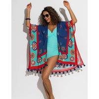 Pour Moi Woven Tassel Kimono Navy Mix